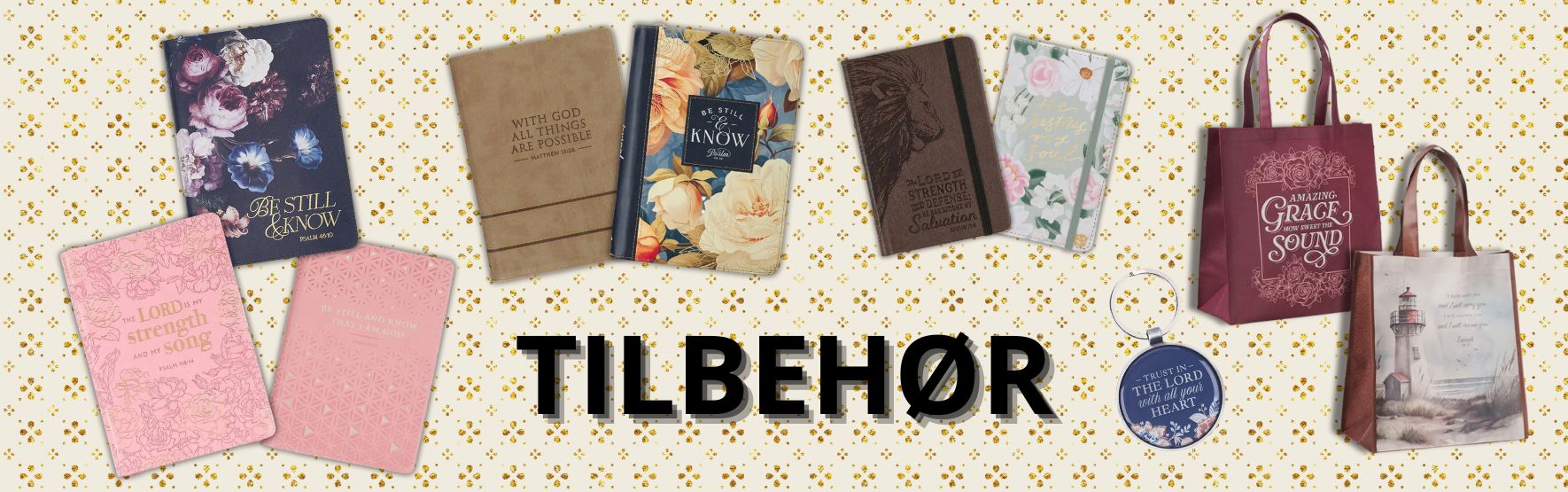 Kristen tilbehør, notatbok, bibelmarkører, handlenett